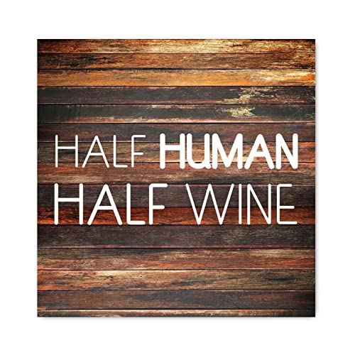 Panneau mural bois Half Human Half Wine déco ferme 40x40 cm Evans1nism
