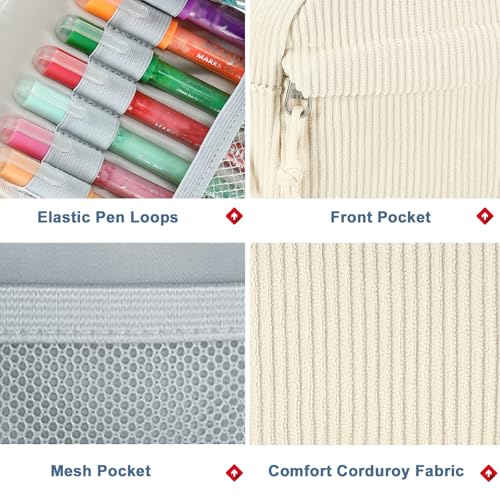 Image of Bluboon Large Capacity Pencil Case Pencil Pouch Pen Case School Supplies Cute Corduroy Pencil Box Pencil Bag for Teen Girls Boys Women Mens Makeup Bag (Beige A)