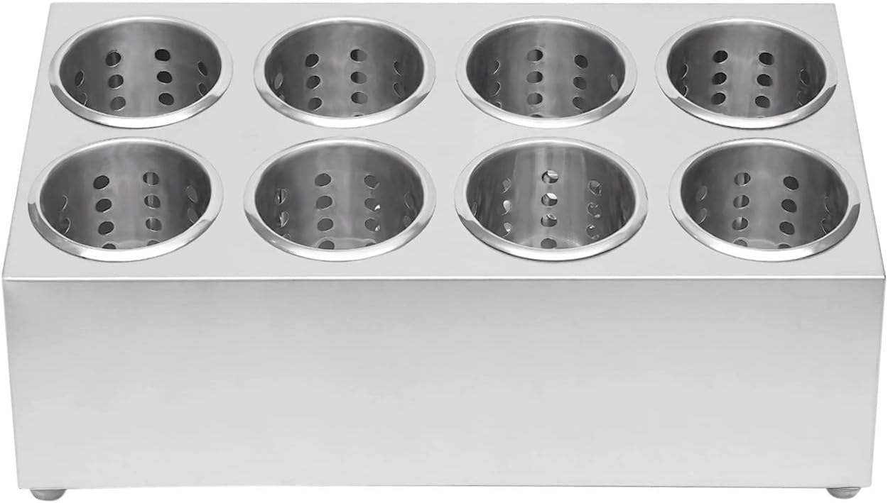 Commercial 8-Hole Stainless Steel Cylinder Flatware Silverware Utensil Holder Organizer Caddy, Detachable Countertop Utensil Dispenser for Forks Knives Spoons for Kitchen Restaurant Buffet