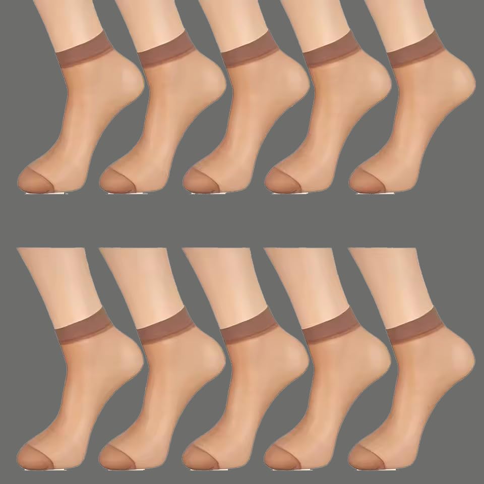 10Pairs/lot Transparent Thin Women Crystal Silk Socks Nylon Fashion Ladies Female Summer Short Ankle Sock,Coffee color