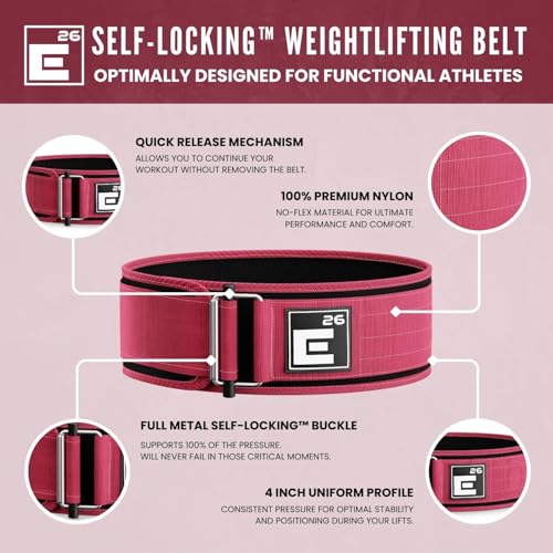 Image of Self-Locking Weight Lifting Belt - Premium Weightlifting Belt for Serious Functional Fitness, Weight Lifting, and Olympic Lifting Athletes - Lifting Support for Men and Women - Deadlift Training Belt (Medium, Miami Pink)