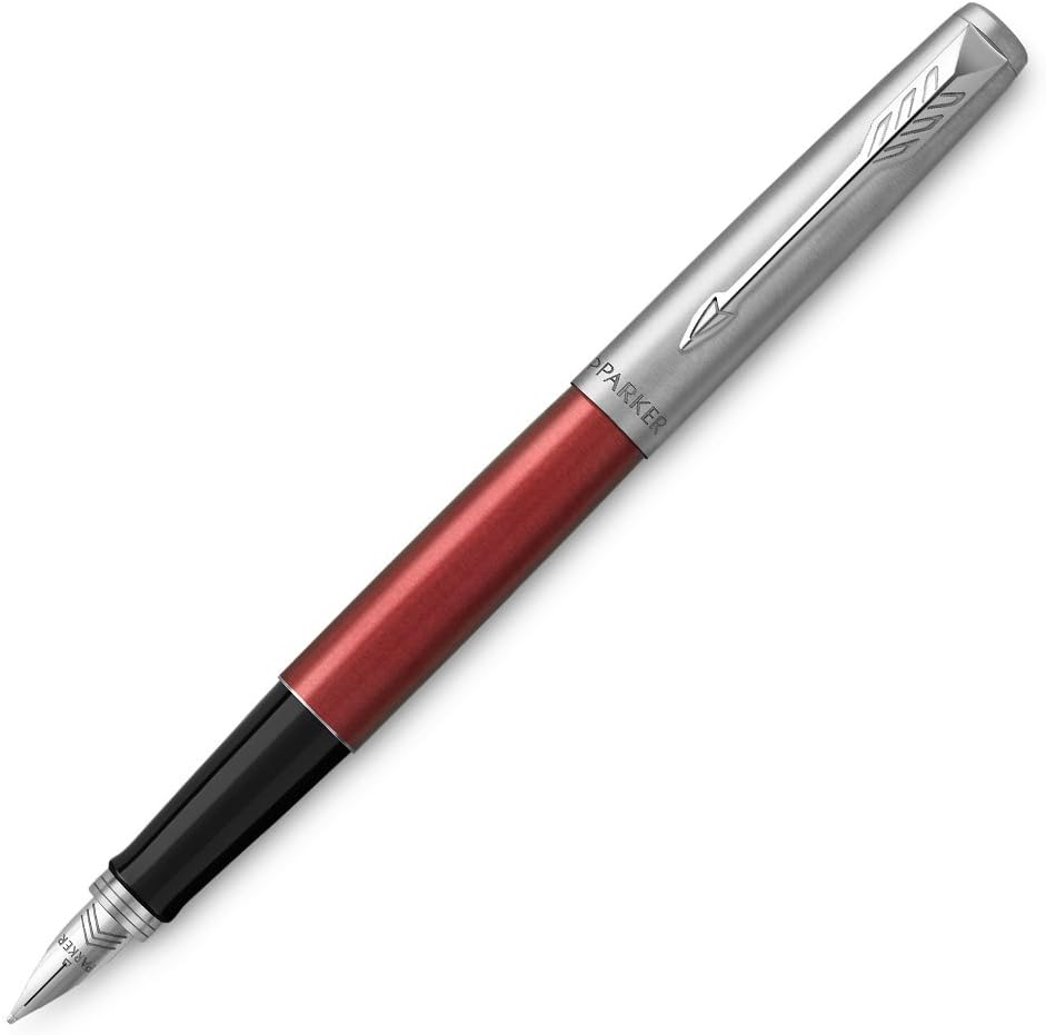 Parker Jotter Fountain Pen | Kensington Red | Medium Nib Blue Ink | Gift Box