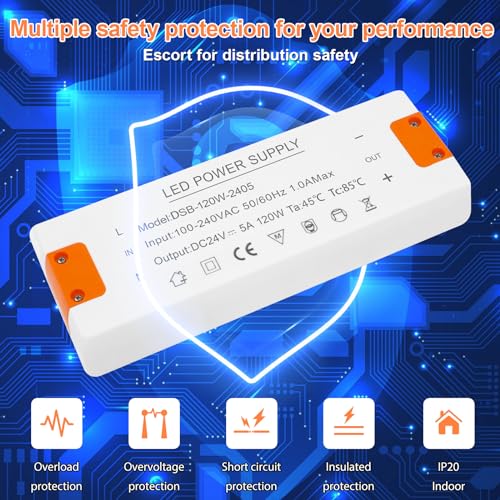 LED Driver 24V 120W, 24v 5a power supply, LED Transformer AC 240V to DC 24 Volt 5A, Constant Voltage Driver Adapter, Low Voltage Power Supply for Strip Lights MR16 GU5.3 MR11 GU4 Bulbs G4 Spotlights - Image 3