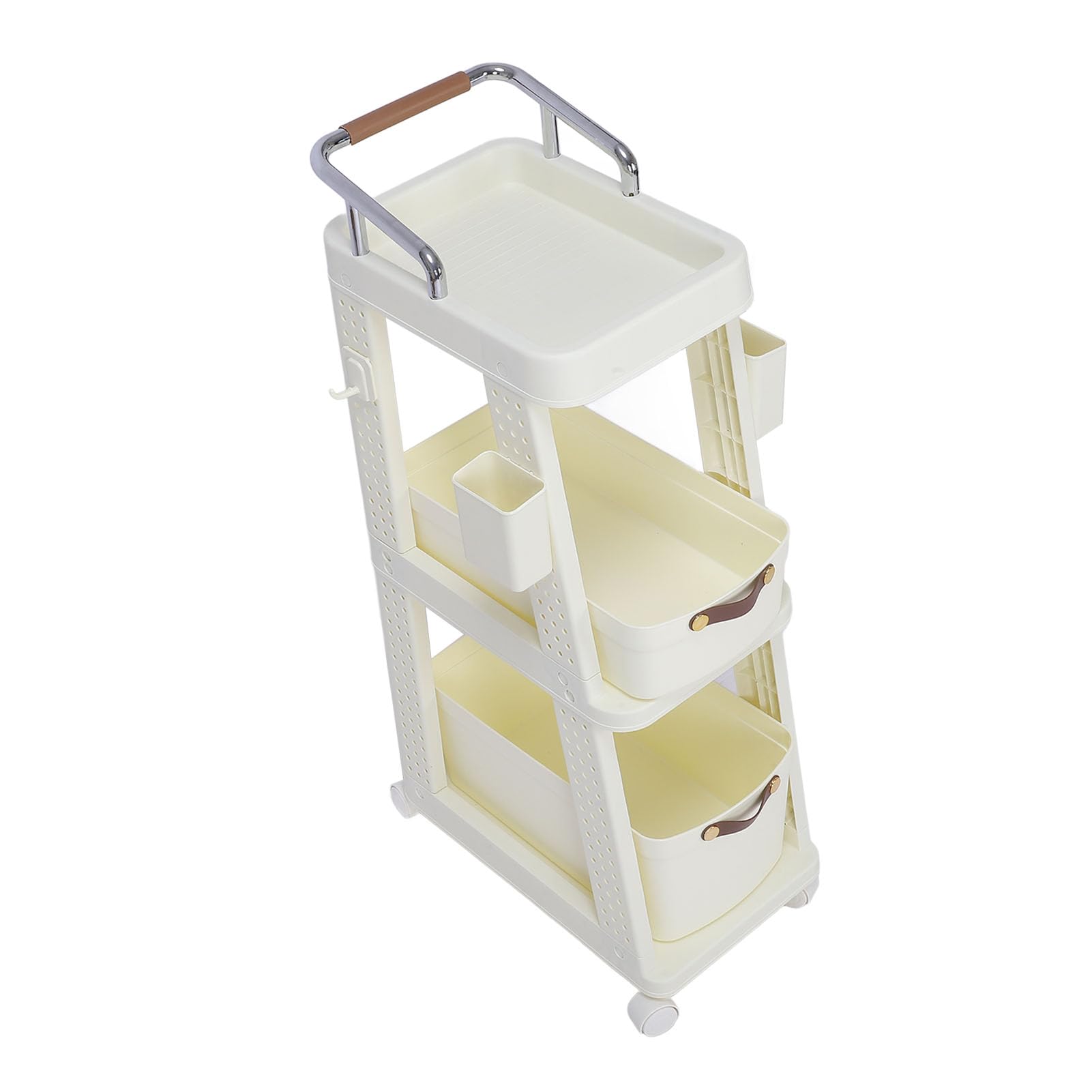 Wózek na Kółkach z Kółkami PP ABS Mobilny Wózek do Przechowywania 26 X 44 X 87 Cm Głębokie Pojemniki 4 Obrotowe Kółka Organizator Oszczędzający Miejsce do Kuchni Biuro Pralnia Sypialnia