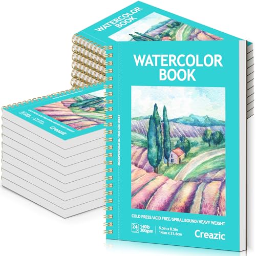 Creazic 20-Pack Watercolor Paper Pad, 5.5"x8.5" (140lb/300g) - Spiral Bound with Easy-Tear Line, Watercolor Journal，Watercolor Sketchbook for Kids & Adults, Ideal for Small Exercises, Travel Painting