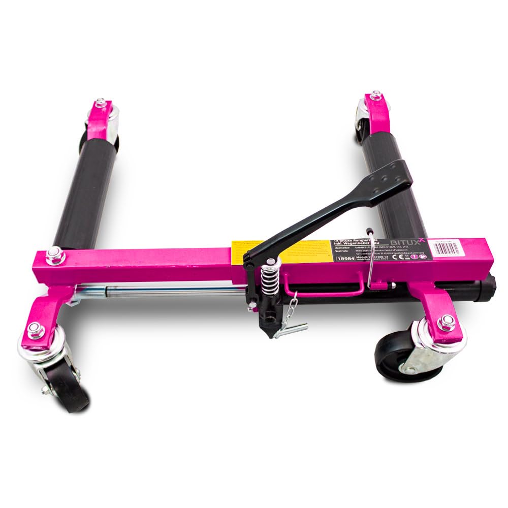 BITUXX 4 Stück PKW Rangierhilfe Rangierheber hydraulisch Wagenheber Auto Rangierroller Rangierheber belastbar bis 680 kg pro Rangierroller (Magenta)