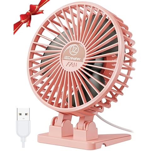 JZCreater USB Desk Fan, Mini Fan Portable, 3 Speeds Desktop Table Cooling Fan, Plug in Power Fan, Rotation Strong Wind, Quiet Personal Small Fan for Home Desktop Office Travel Bedroom(Pink02 Cover