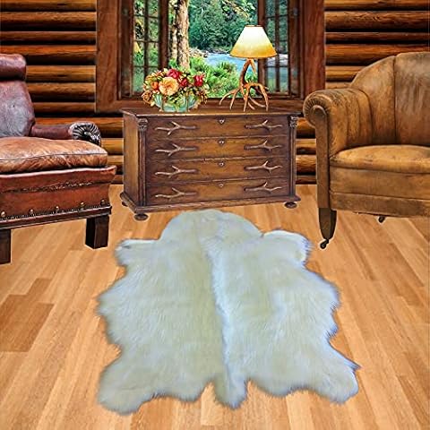 Plush Faux Fur Chubby Bear Skin Throw Rug - Shaggy - Shag - Soft - Bedroom - Nursery - Lining Room - Den - White or Off White - Soft Ultra Suede Backing (2'x4', Off White) Cover