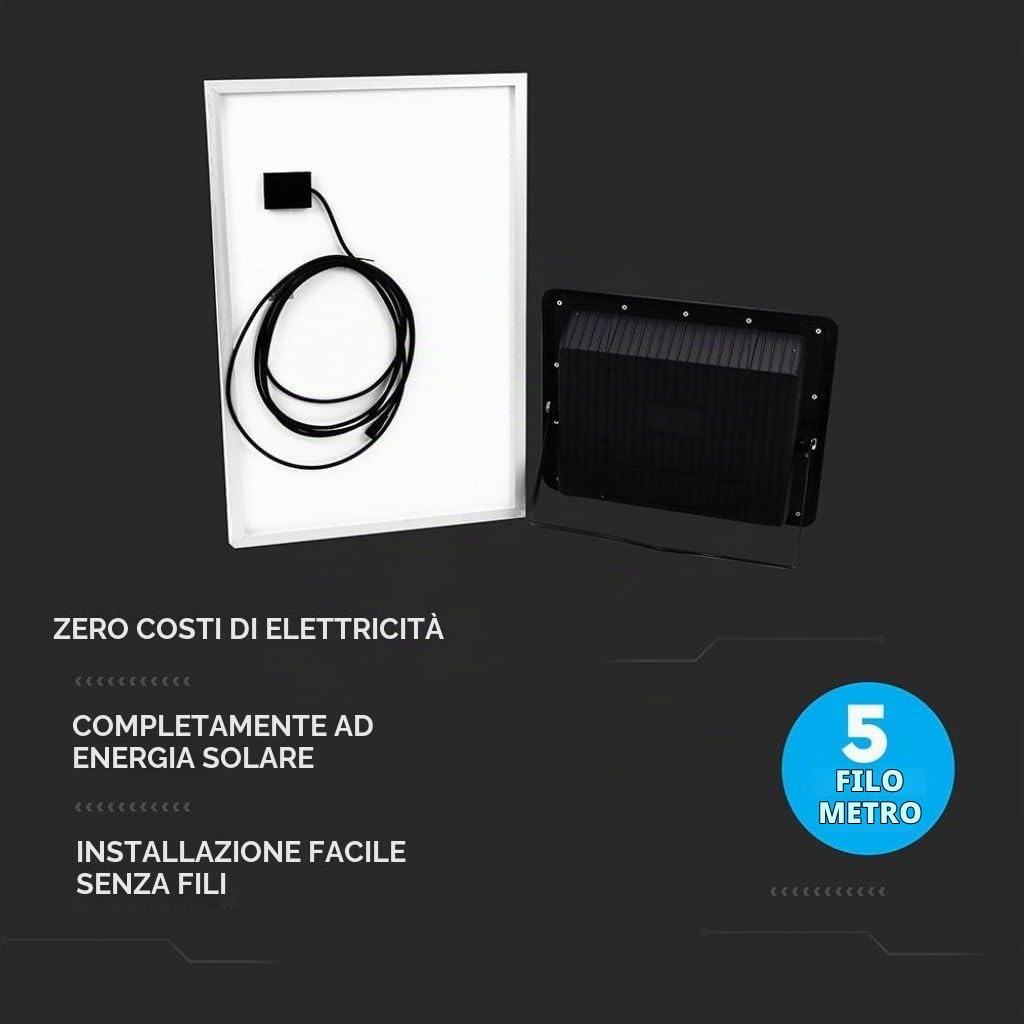 Faro LED 300W con Pannello Solare e Telecomando 4000K