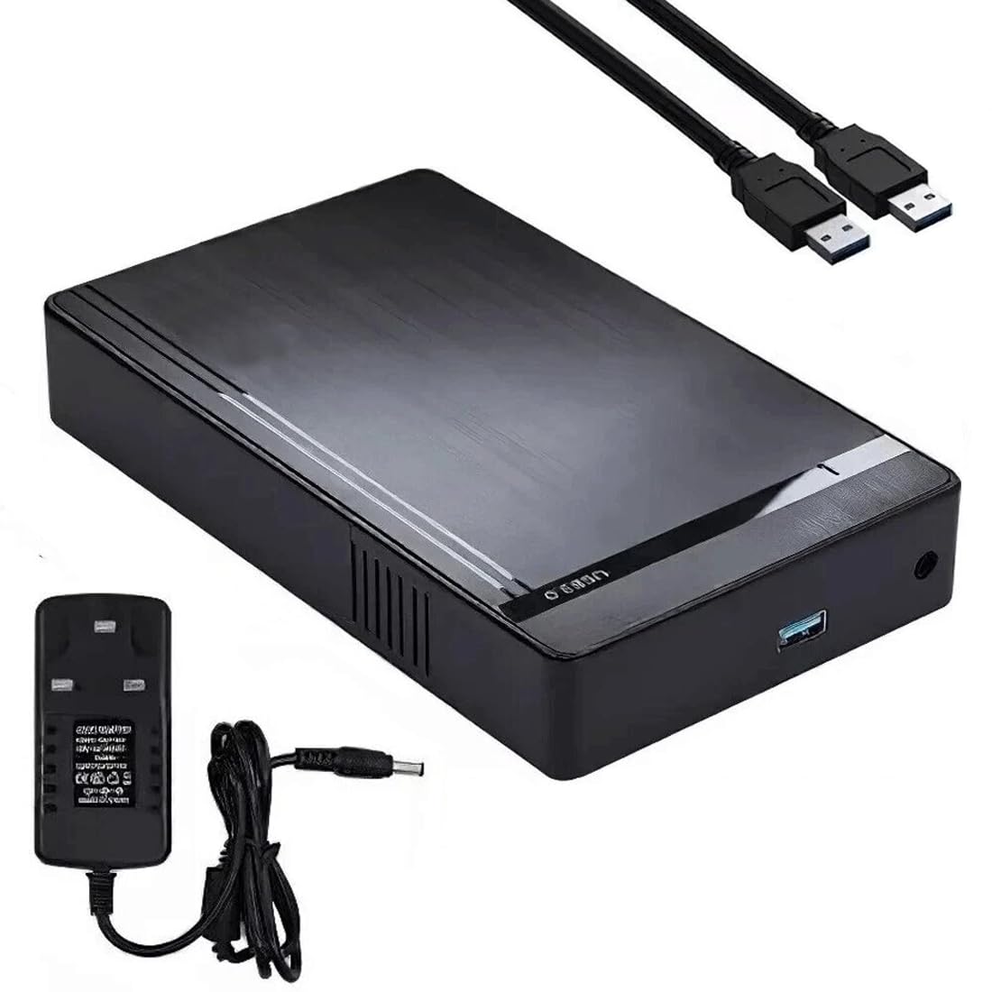 Carcasa de disco duro, USB 3.0 a SATA HDD disco duro externo para disco duro SSD de 2.5 pulgadas/3.5 pulgadas de hasta 18 TB con adaptador de corriente CC, carcasa SSD de 5 Gbps para Windows
