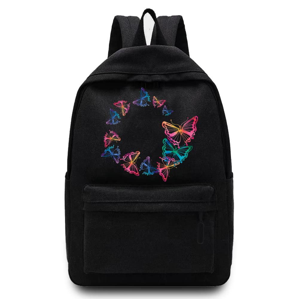 Basics Backpack/Daypack with Padded Shoulder Straps, Side Pockets Hiking Daypack Walking Rucksack Foldable Camping for Water Bottle and Laptop Sleeve, (Butterfly Circle)