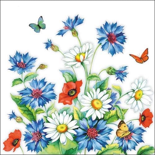 Paper Napkins for Decoupage, 4 Single Lunch Size Paper Napkins, Cornflower