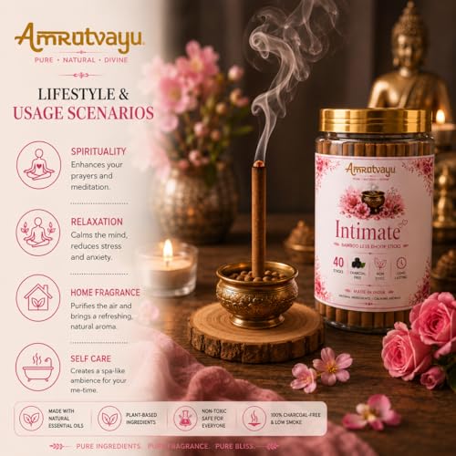 Image of Intimate Dhoop Sticks 4 inch 6mm Bamboo Less Incense Dhoop 40 Sticks for Pooja | No Charcoal Dhoop Batti | Fragrance for Home, Mediation, Relaxation