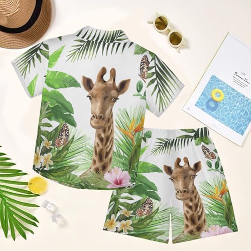 Image of visesunny Boy's 2 Pieces Shirt and Short Set Casual Shirts Short Sleeve Beach Shorts Summer Outfits for 3-10 Years Kids
