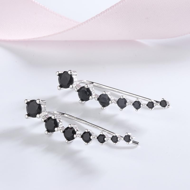 18K Gold Plated Black Cubic Zirconia Ear Climber Earrings – Sterling Silver Plated Crawler Earrings for Women, Elegant Modern Statement Jewelry - Image 2