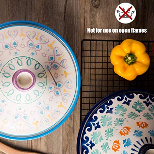 Myyingbin Colorful Hand Painted Moroccan Tagine Pot With Lid Lead Free Ceramics Stew Casserole Slow Cooker, Blue #TOP2