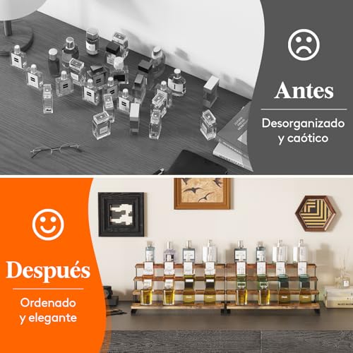 Miniatura 6 de Lifewit Expositor De Madera De 4 Niveles Con Soporte Metálico, 35,3 Cm Estante Para Colonia, Organizador De Perfume, Estante Para Fragancias, Cuidado De La Piel, Figuras, Sobremesa, Marrón Rústico