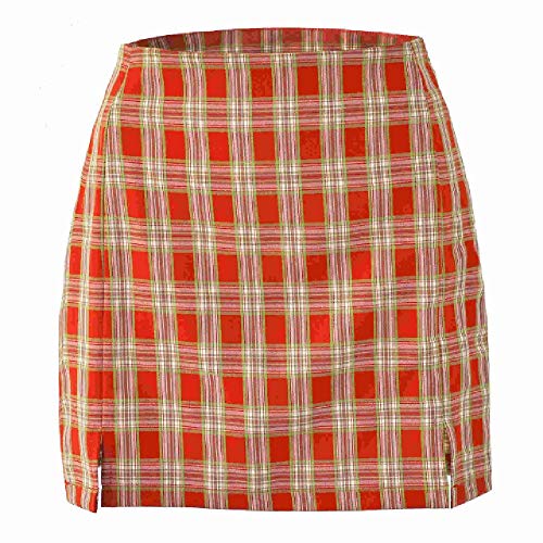 Minigonna a Fessura Laterale a Quadri a Vita Alta Pantaloni Inferiori Streetwear Casual A Line Gonne Tubino da Donna di Base