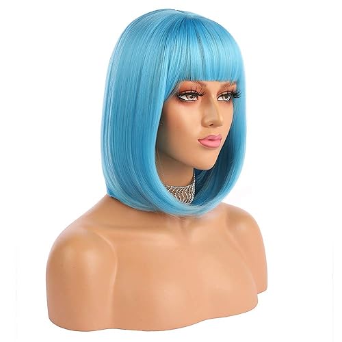 eNilecor Short Bob Hair Wigs 12" Straight with Flat Bangs