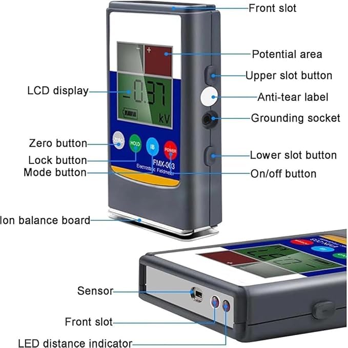 Przenośny tester elektrostatyczny, miernik terenowy 0-20 kV z wyświetlaczem LCD, niezbędny do wykrywania ładunków elektrostatycznych w panelach gumowych, włóknistych, przędzy