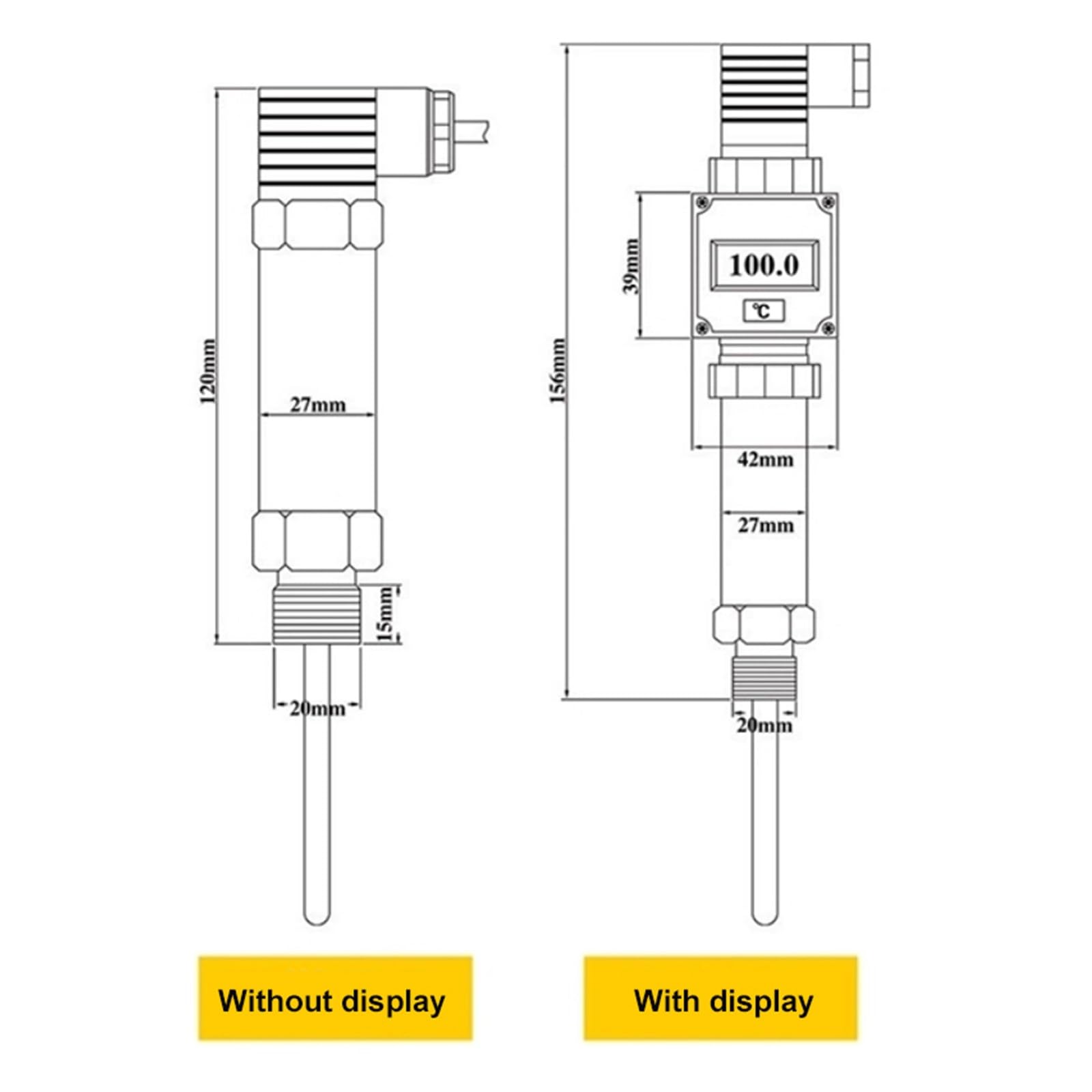 1 trasmettitore di temperatura con display a LED, sonda PT100, trasduttore di temperatura, uscita 4-20 mA, sensore di temperatura plug-in 24 V CC(-50-100C G1-2,200mm)