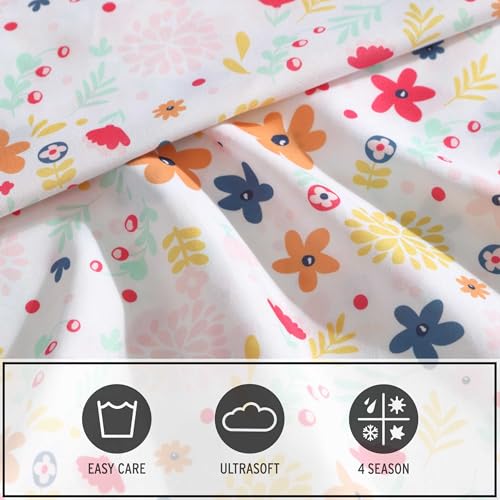 Image of Eddie Bauer Kids - Full Sheets, Stain-Resistant Toddler Bedding with Matching Sham(s), Super Soft, Ideal Girl Room Essentials (Colorful Floral Pink, Full)