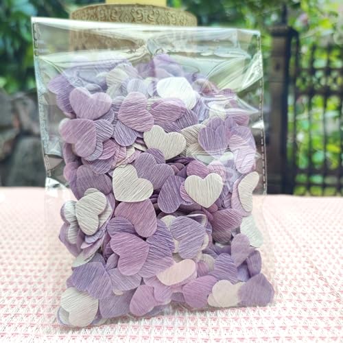 Image of Lilac White Crepe Paper 1 inch Heart Confetti for Table Decor Anniversary Violet Lavender Birthday Wedding Bridal Shower Girls Women Party Decorations 1000 Count