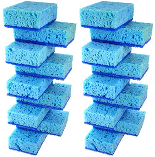 Image of Blue Multi Use Scrub Sponge. Made in Europe. 18 Pack, 4.3x2.8x1.4 inches. Heavy Duty and Non Scratch Fiber. Odorless, Durable. Delicate Scouring Surface