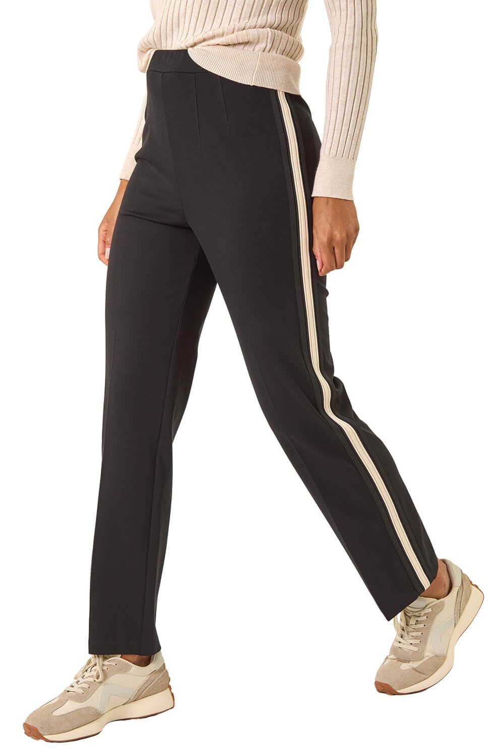 Roman Women's Black Stripe Straight Leg Side Stripe Trousers In | : Size 18