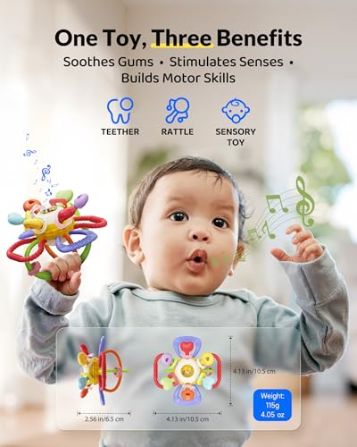 Image of Baby Montessori Sensory Teething Toy - Safe, Multi-Functional BPA-Free Silicone Teether for Babies 0-12 Months - Teething Relief & Fun Play with Rattle - Perfect Baby Toys for Boys & Girls