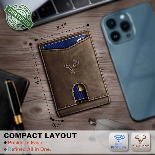 Image of BULLIANT Men Slim Leather Pocket Wallet Bill Holder 11Cards-Genuine Leather
