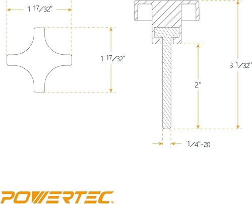 Vista 42 de POWERTEC QNB3003-P2 - Paquete de 10 perillas de sujeción roscadas de 5/16 pulgadas y 18 puntos para pista en T y accesorios de sierra de mesa, tabla
