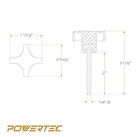 Vista 3 de POWERTEC QNB3011 - Paquete de 5 perillas de 4 puntos de 1/4"-20 con perno roscado de 2", perillas de tornillo de pulgar con pernos para cortacésped