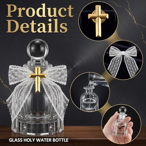 Recipientes de agua bendita de cristal Nuiorfty con lazo de encaje blanco 4