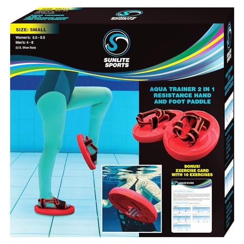 Image of Sunlite Sports Aqua Trainer 2-in-1 Resistance Hand and Feet Paddle, Water Aerobics Set for Pool, Adult Aquatic Exercise for Aqua Workout, Low Impact Upper Lower Body Workouts