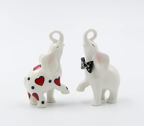 Juego de salero y pimentero de porcelana fina, para amantes alegres, pareja de San Valentín, elefante, 4-1/4 pulgadas de alto
