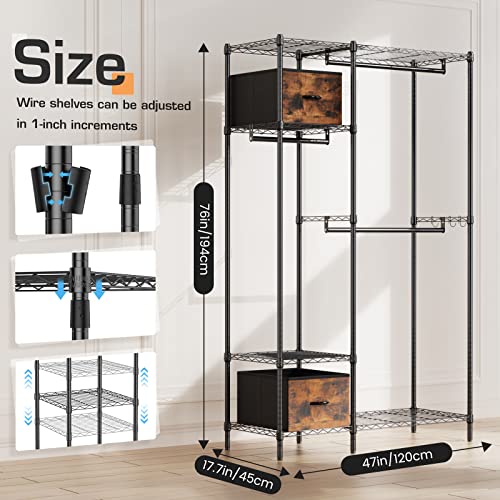 Memobarco Clothing-Rack, Heavy Duty Rolling Clothes-Rack, 4 Tiers Wire Shelving Garment Rack With 3 Hanging Rods & 2 Storage Drawers, Freestanding Portable Closet Wardrobe Clothes Organizer, Black #TOP3