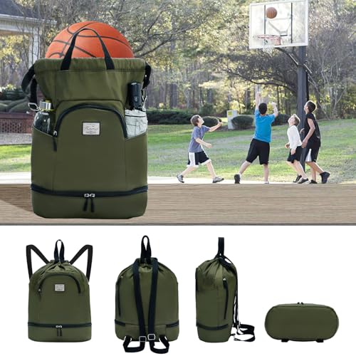 Image of Kamo Drawstring Backpack Bag - Sport Swimming Yoga Backpack with Shoe Compartment, Two Water Bottle Holder for Men Women Large String Backpack Athletic Sackpack for Travel