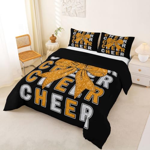 Image of Feelyou Bowknot Cheer Kids Comforter Set Full Size Cheerleading Bedding Set Glitter Cheerleader Duvet Quilt for Kids Boys Girls Bedroom Cheer Bow Decor Microfiber Ultra Soft Breathable
