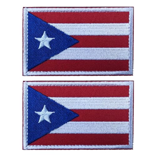 EmWoot 2PCS Puerto Rico Flag Patch Embroidered Morale Patch Military Tactical Patches Hook and Loop(Red)
