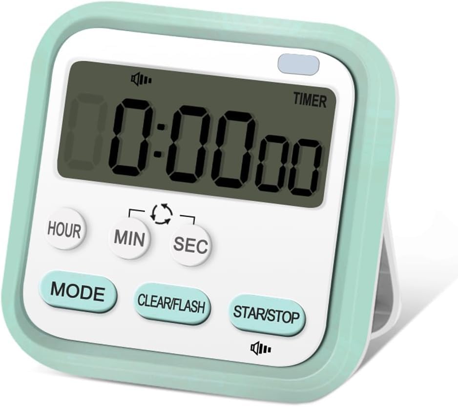 Image of Multipurpose Digital Kitchen Timer with Loud Alarm, LCD Display, Magnetic Back & Stand, Countdown Stopwatch for Cooking, Study & Baking - Multicolor