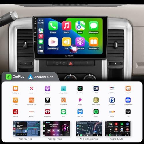 10.1 Inch QLED 4+64GB Android Car Stereo for Dodge Ram 1500 2500 3500 (2009-2012) Wireless Apple CarPlay Auto 5G WiFi Bluetooth GPS Touch Screen Upgrade Radio Replacement