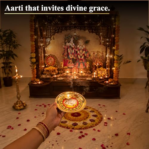 Image of Klassic 6 Inch Handcrafted Brass Thali /Aarti Plate | Cow Design, Beautifully Embossed Colorful Decorative Plate for Puja /Worship, Aarti, Karwa Chauth, Navratri, Diwali Gift | Medium(Pack of 1, Golden)