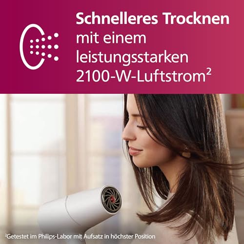 Philips Haartrockner 5000 Series, ThermoShield Technologie, Ionisierungsfunktion, 2.100 W, Weiß, mit Stylingdüse und Volumendiffusor, Modell BHD500/20 3