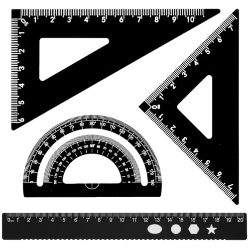 Escuadra cartabon y transportador, Juego de reglas de Metal de 4 piezas,esquinas redondeadas,diseño de seguridad,Kit de geometría matemática para estudiantes y profesore,