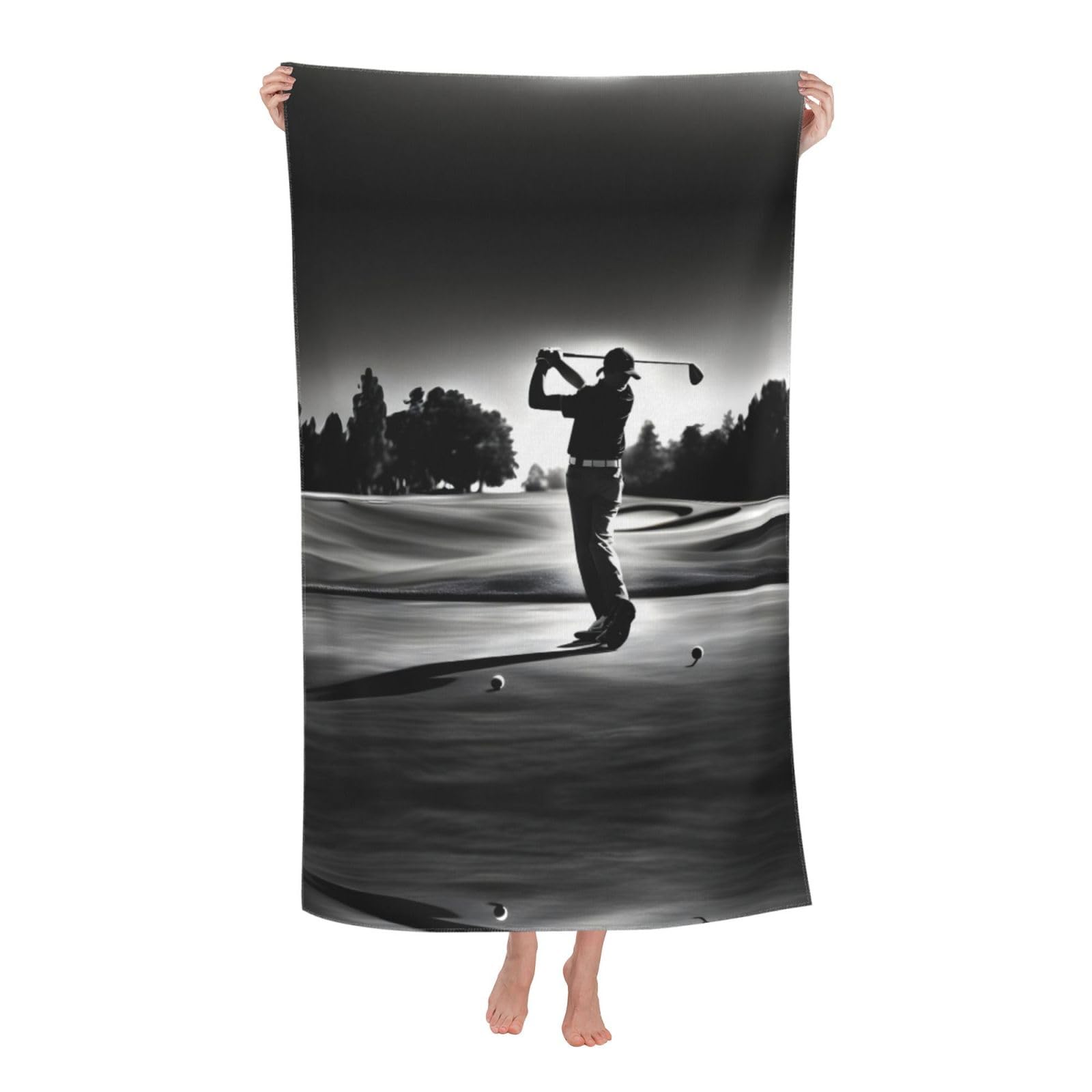 SDEGTHO Black and White Golfs Microfiber Beach Towel Quick Dry,for Travel,Pool Towel