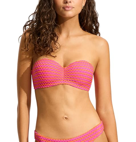Seafolly Damen Bustier Bandeau Bikini Top Badeanzug, Netz-Effekt, Hot Pink, 38
