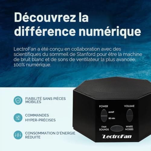 LectroFan ASM1007-BG Machine à Bruit Blanc avec Sons de Ventilateur et Minuterie de Sommeil, Noir – vue 2