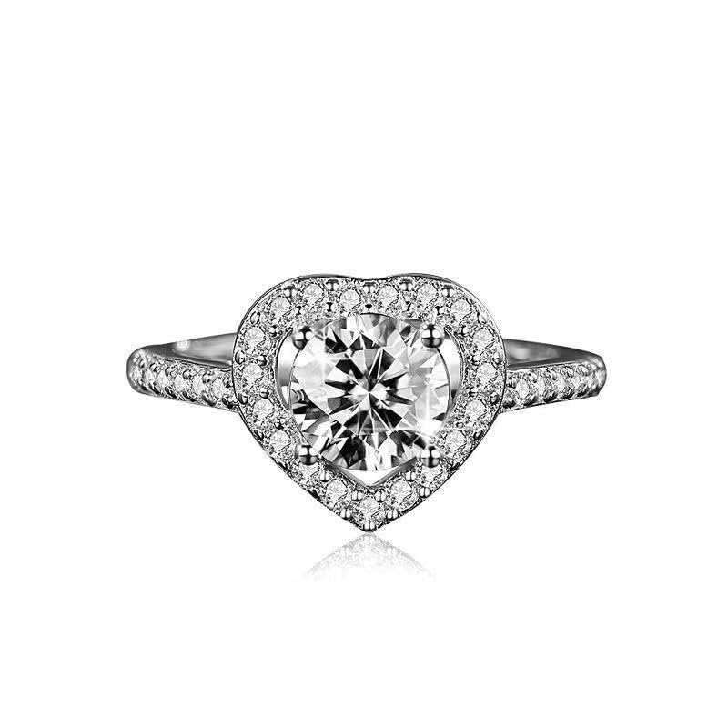 MALOYANVE Luxurious Heart Ring for Women Elegant Handmad Cut Heart Shaped Cubic Zirconia Adjustable Ring Wedding Engagement Bridal Valentine's Day Jewelry