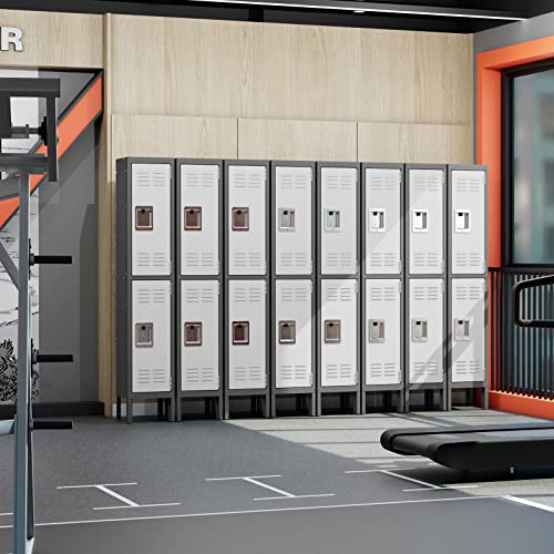 Image of Metal Storage Locker, Lockable Employees Metal Locker with 2 Doors, 65.98 inch Height Steel Locker for Home, Dressing Room, Office, Gym (Grey White)